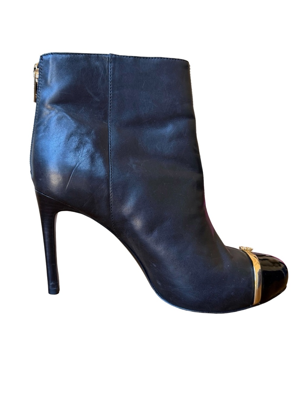 Tory Burch Pacey Black Leather Patent Cap Toe Stiletto Boots Size 8 - Picture 6 of 14